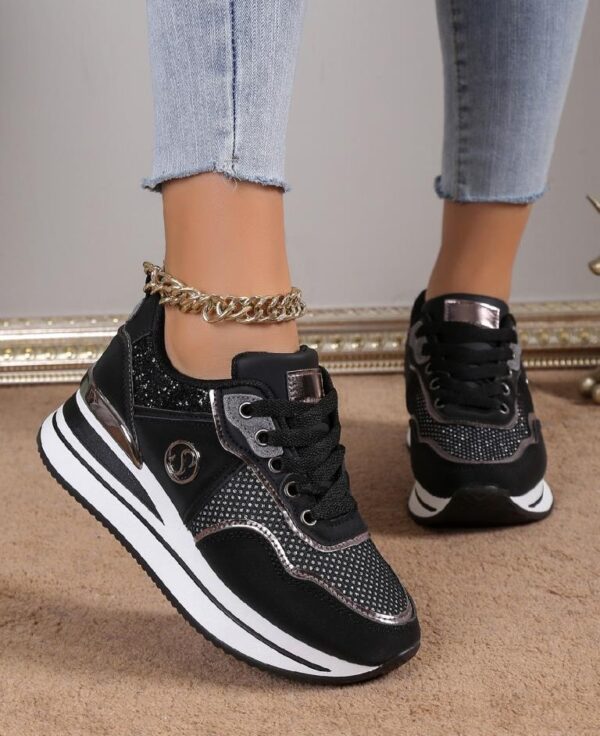 Seastar éktalpú nagyon nőies sneaker széles lábfejre is ajánlott fekete-ezüst színben