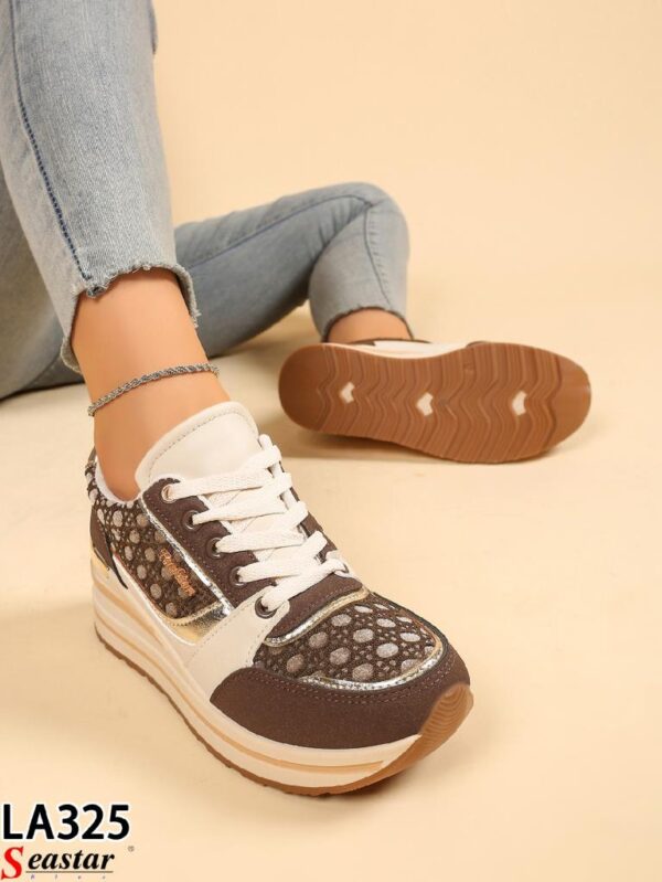Barna-arany gyönyörű éktalpú elegánsabb sneaker - Image 3