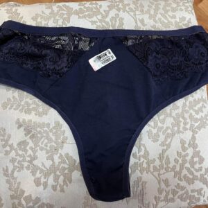 Török minőségi pamut és csipke magasderekú tanga sötétkék színben