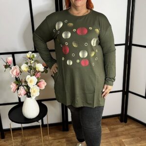 Pamut, A vonalú, körökkel díszített tunika keki színben