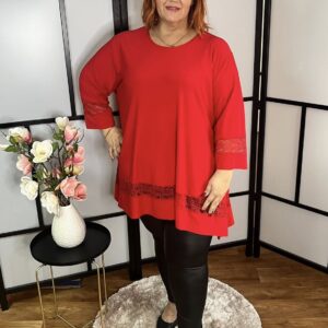 Csipkével díszített A vonalú alkalmi tunika piros színben