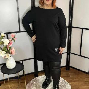 Szuper pamut anyagú, csónak nyakú tunika fekete színben