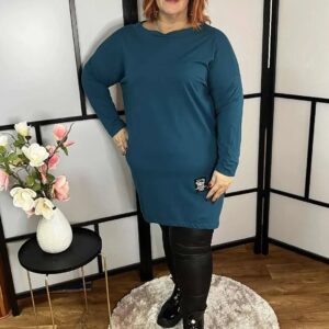 Szuper pamut anyagú, csónak nyakú tunika türkíz színben