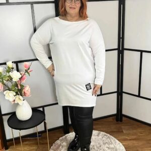 Szuper pamut anyagú, csónak nyakú tunika fehér színben