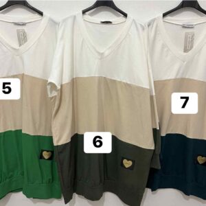 Pamut, V nyakú 3 színű tunika/pulóver (7 szín)