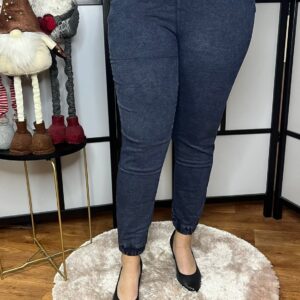 Extra rugalmas, gumis derekú, alul gumis szárú farmer jeggings kék színben