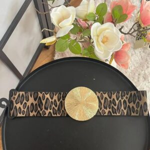 Extra rugalmas ocelot mintás gumis öv arany csattal