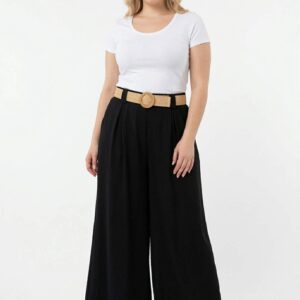 Rugalmas gumis öves palazzo nadrág fekete színben