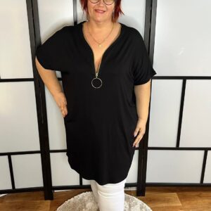 Fekete, pamut, elöl zipzáros tunika
