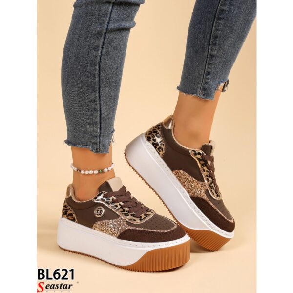 Barna-arany leopárd mintás trendi platformos ( magasabb talpú) sneaker - Image 2