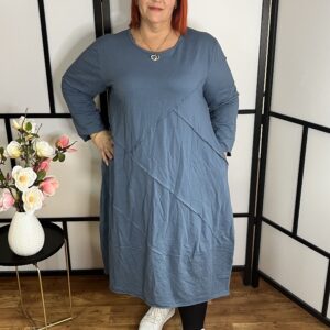 Enyhén A vonalú szuper pamut zsebes ruha farmerkék színben