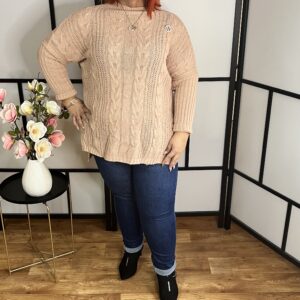 Félgarbós kötött pulóver púder színben