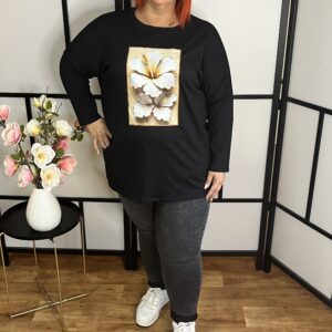 Olasz kiváló minőségű pamut anyagból készült hosszú ujjú felső  fekete színben virág mintával