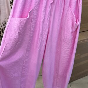 Gumis derekú, ballon fazonú, lenge tavaszi-nyári viszkóz nadrág sötétkék színben