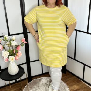 Pamut futter anyagú keresztbe csíkos hagyma tunika sárga színben