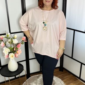 Prémium minőségű, olasz pamut anyagú, denevér ujjú felső ajándék nyaklánccal púder színben