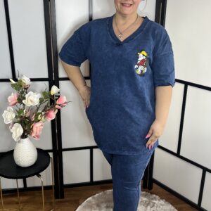 MICKEY EGÉR mintás kétrészes pamut szabadidő szett farmerhatású/farmerkék színben