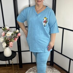 MICKEY EGÉR mintás kétrészes pamut szabadidő szett felhőkék színben