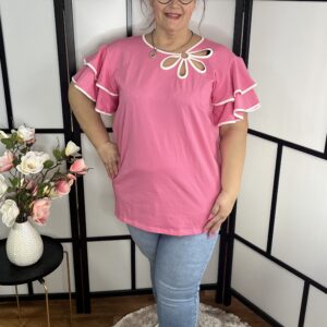 Dupla fodros ujjú, különleges virág díszítésű pamut felső puncs színben