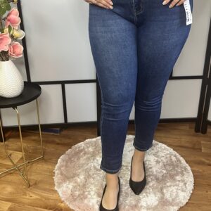 Sötétkék momfit fazonú, EXTRA méretű fantasztikus kényelmes, rugalmas anyagú farmer nadrág