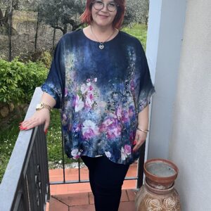 Különleges, festményes flokon anyagú tunika keki színben