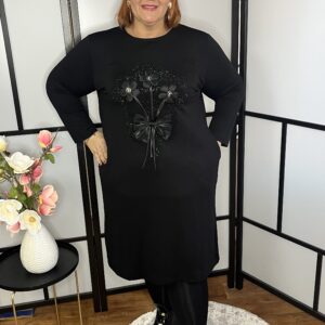 Szuper divatos, 3D virággal és kövekkel díszített török zsebes pamut ruha