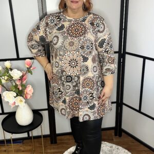 Pihe-puha pamut anyagú, A vonalú mintás tunika - bézs mandala minta