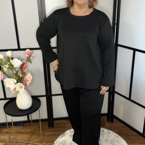 Olasz pamut anyagból készült egyenes fazonú gumis derekú együttes fekete színben