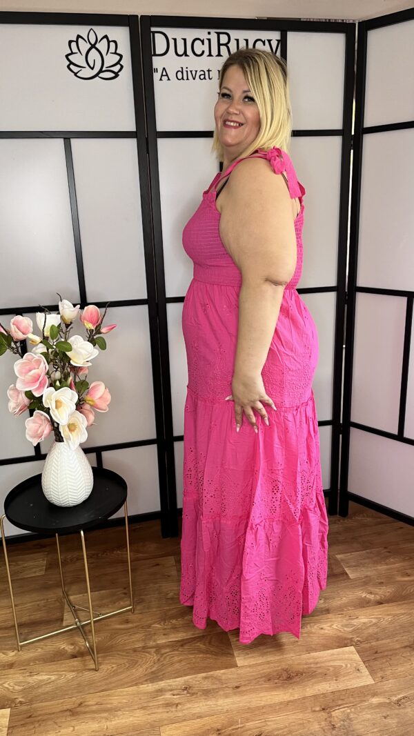 Gyönyörű és különleges egyméretű felül gumis, alul 2 rétegű maxi ruha pink színben - Image 2