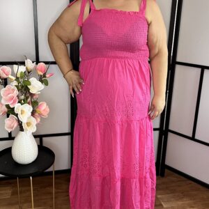 Gyönyörű és különleges egyméretű felül gumis, alul 2 rétegű maxi ruha pink színben