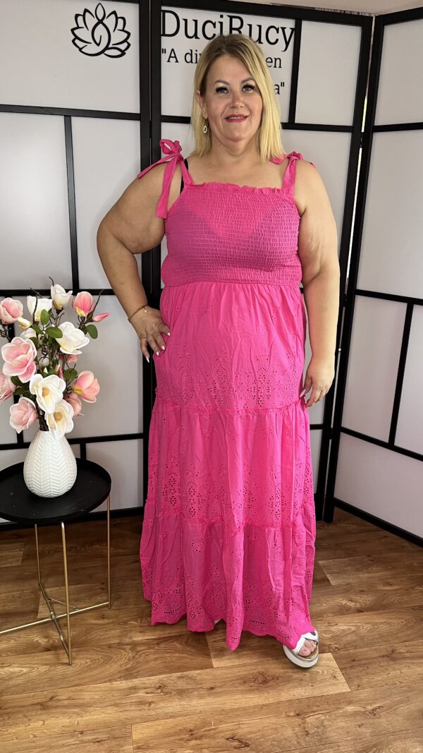 Gyönyörű és különleges egyméretű felül gumis, alul 2 rétegű maxi ruha pink színben