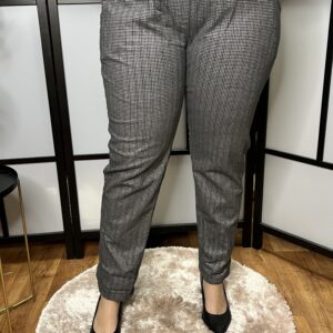 Különleges alkalmi csillámos nadrág gumis derékrésszel grafit-ezüst színben