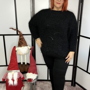 Pihe-puha szőrös pulóver fekete színben