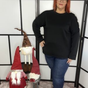 Szuper pamut anyagból készült, vállán ezüst gombokkal díszített felső fekete színben