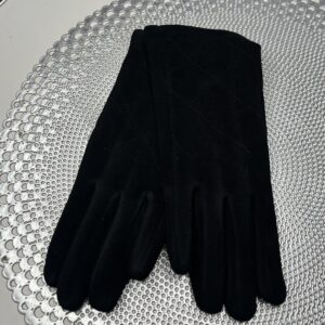 Varrott kézfejű kívül-belül rugalmas anyagú kesztyű fekete színben