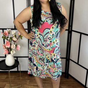 Új olasz márka-Lefelé bővülő ujjatlan csodaszép és egyedi ruha pink-menta színben