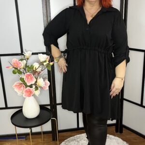 Elöl állítható bőségű zsorzsett tunika fekete színben