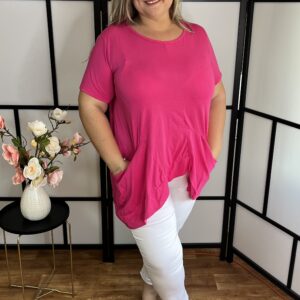 Olasz pamut anyagból készült különleges fazonú zsebes tunika magenta színben