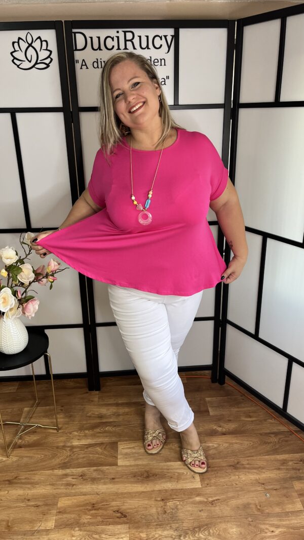 Kerekített fazonú kissé A vonalú pamut felső ajándék nyaklánccal pink színben - Image 3