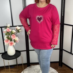 Török prémium minőségű pamut felső csipke ujjal pink színben