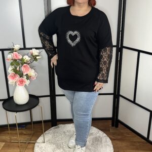 Török prémium minőségű pamut felső csipke ujjal fekete színben