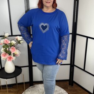 Török prémium minőségű pamut felső csipke ujjal királykék színben