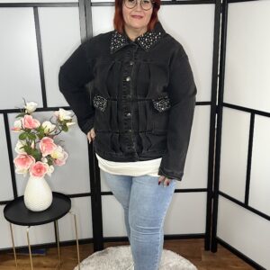 Török, gombos, köves farmer kabát fekete színben