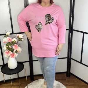 Egyenes fazonú, 3/4-es ujjú tunika köves-szív díszítéssel puncs színben