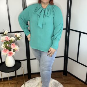 Zsorzsett anyagú, megköthető nyakú, egyenes fazonú felső menta színben