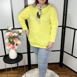 Pamut, kerek nyakú felső ejtett vállal és ajándék sállal citromsárga színben