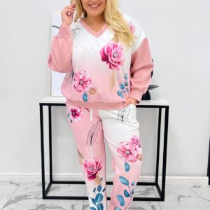 Olasz virág mintás szabadidő együttes púder színben