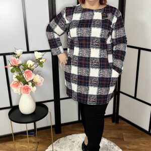 Sötétkék-piros-fehér kockás elöl zsebes lengyel tunika