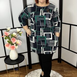 Sötétkék-zöld-fehér kockás elöl zsebes lengyel tunika