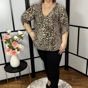 Jégselyem, kerekített fazonú jégselyem blúz párduc mintával